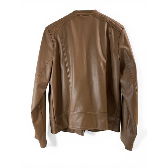 APT.9 Imitation Leather Moto Jacket, Brown Women L, Zip Pockets Biker - Picture 2 of 11